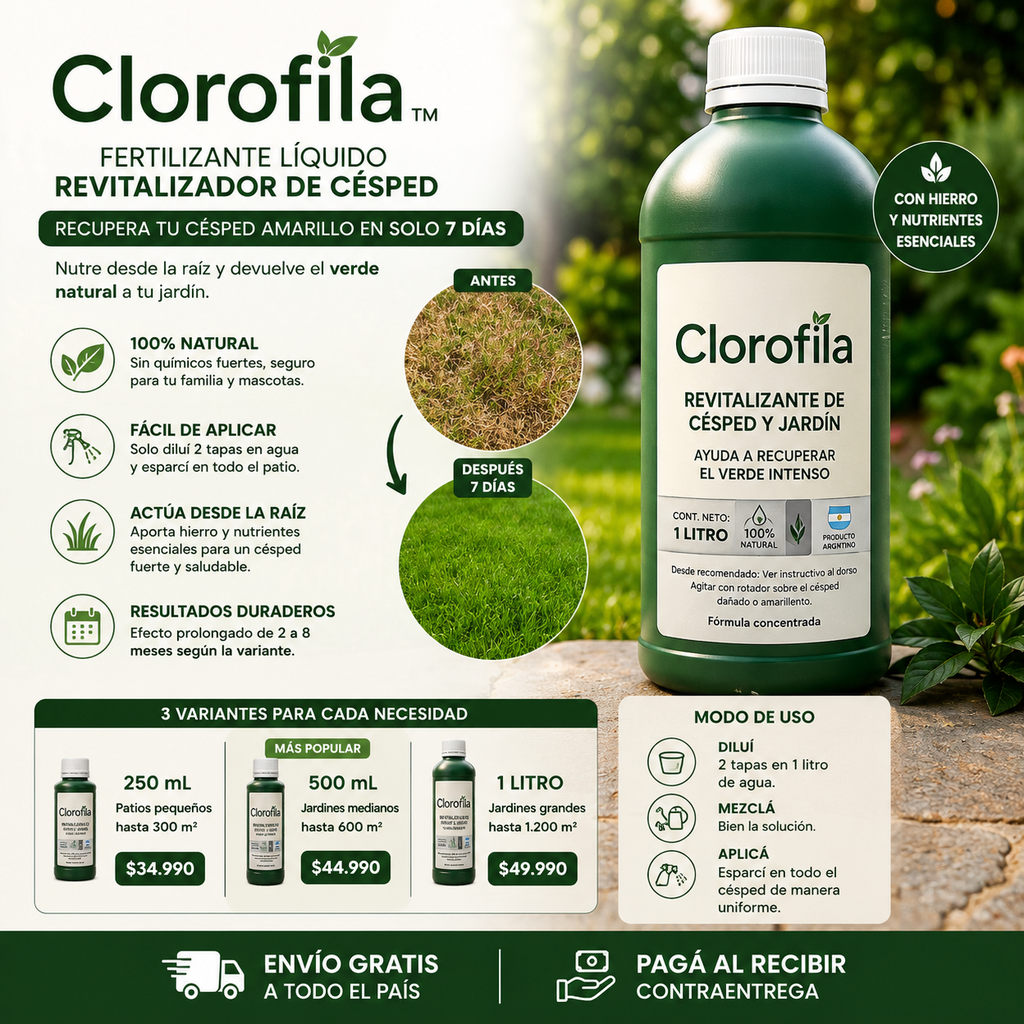 Clorofila™ — Basta de Pasto Amarillo y sin Vida: Devolvele el Verde en Días
