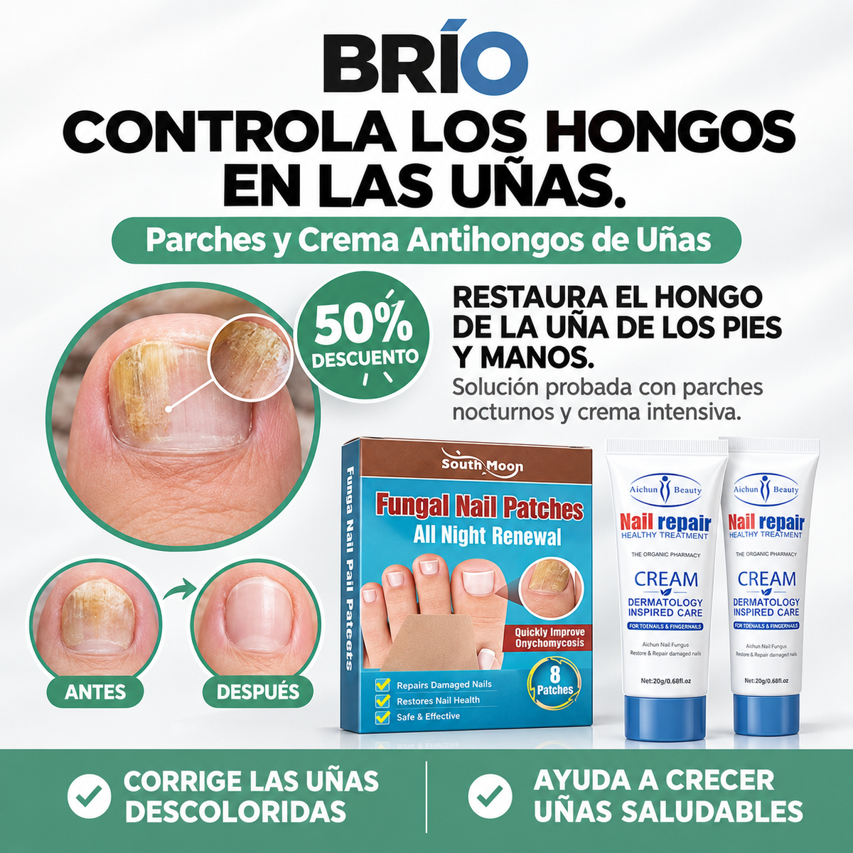 KIT DE PARCHES Y CREMA ANTIHONGOS DE UÑAS - 😱 50% DE DESCUENTO 😱