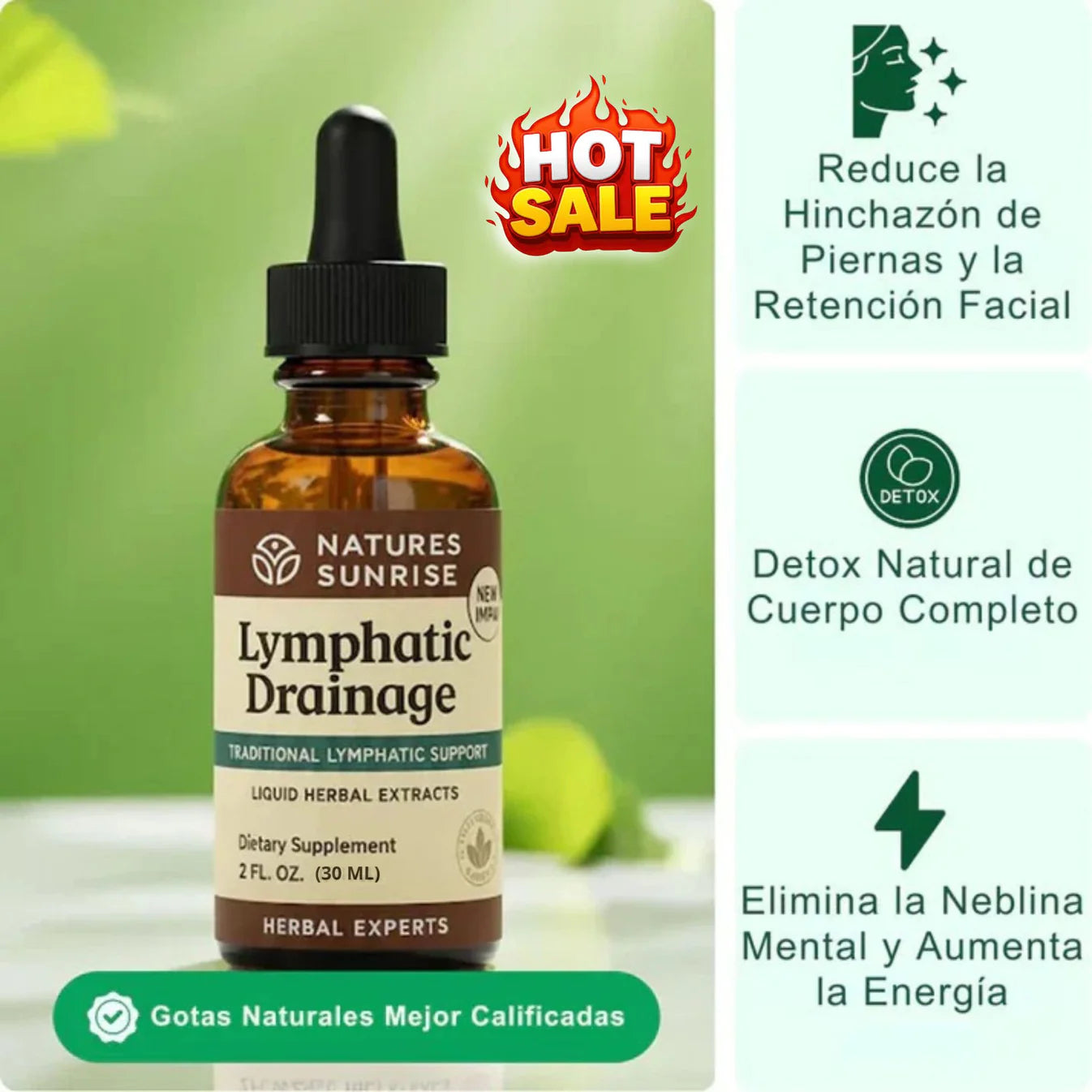 NATURES SUNRISE™ | Drena Naturalmente la Hinchazón del Rostro, Abdomen y Piernas